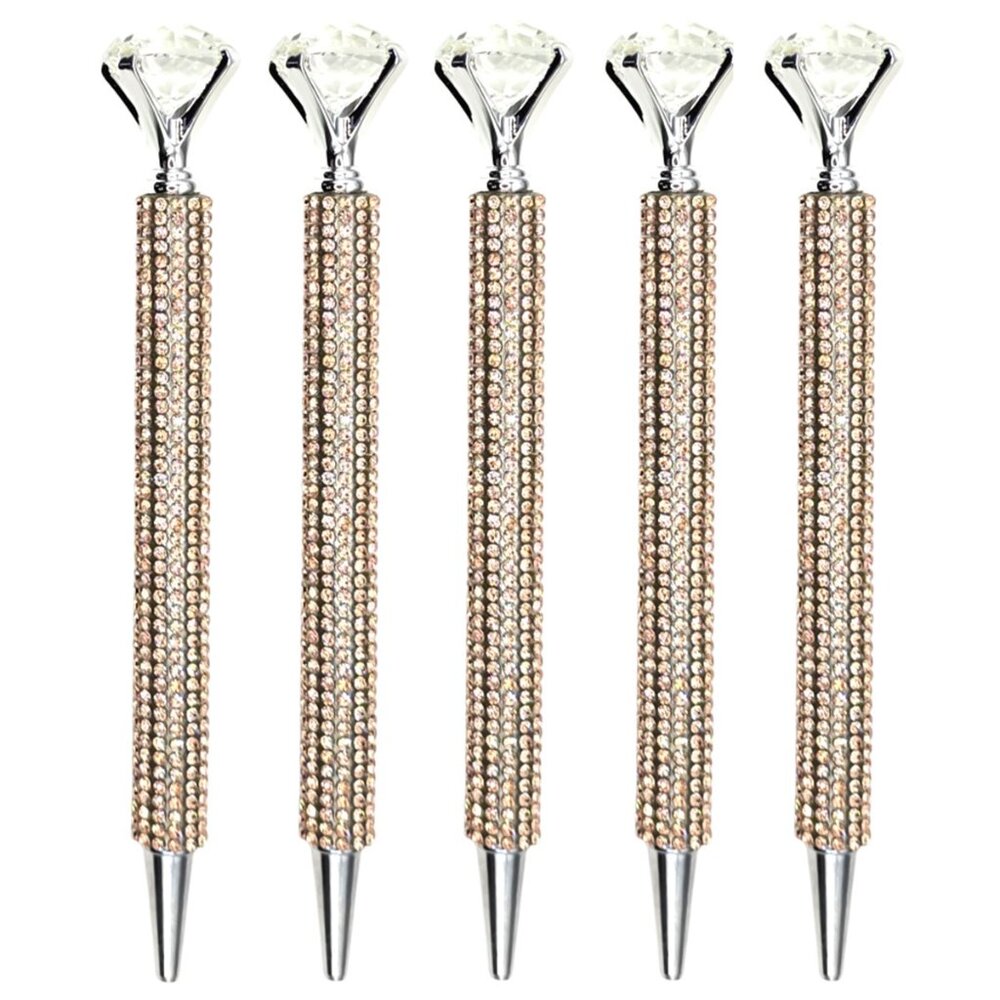 🟢 5️⃣ Pack Bling Rhinestone Crown Rose Gold Ballpoint Pens